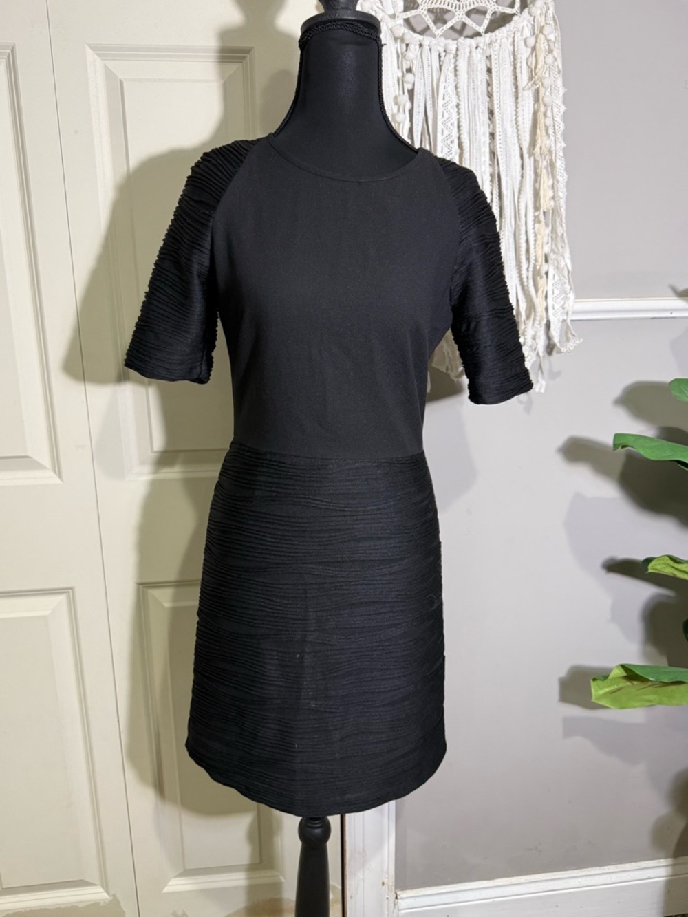 THML Black Textured Short Sleeve Mini Dress